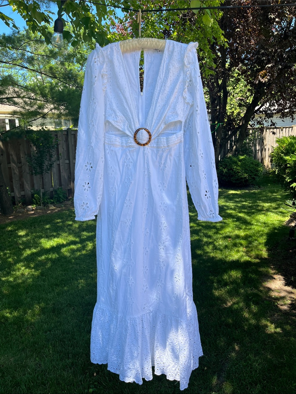 Walter Baker Edwardian style White Eyelet Maxi Dress with Ring Detail